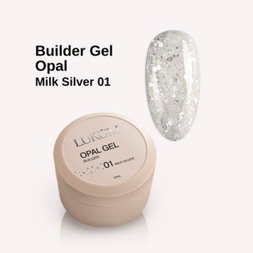 LUKUM Opal Builder Gel Milk Silver 01, 15 ml 109551 фото