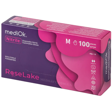 MediOk Rose Lake Рукавички нітрилові розмір M рожеві 100 шт 70688 фото