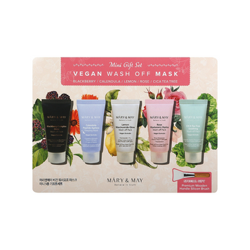 MARY&MAY Mini Gift Set Vegan Wash Off Mask 5*30 g Набір змивних масок для обличчя+силіконовий пензлик 66446 фото