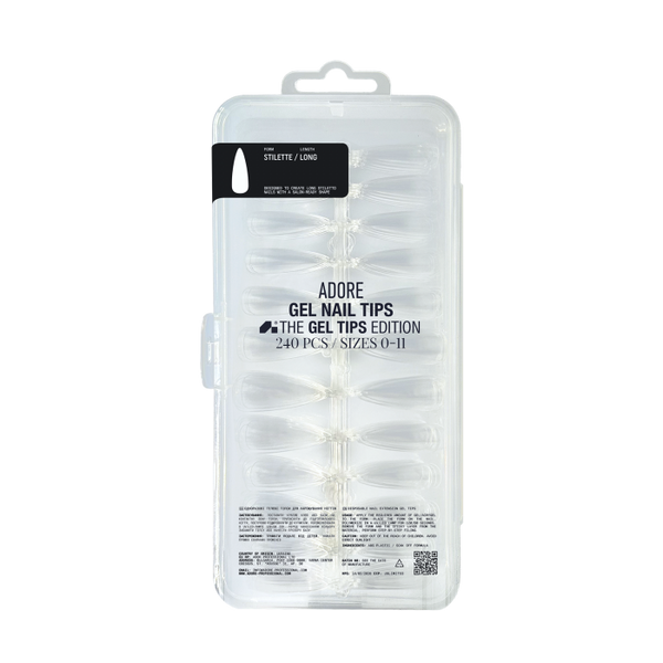 ADORE Гелеві тіпси для нарощування нігтів Gel Nail Tips STILETTE | long, 240 pcs 37463 фото