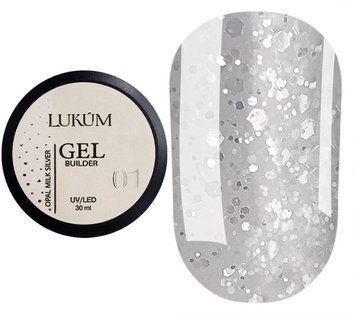 LUKUM Builder Gel Opal №01, 30 мл (Silver Gold) 65773 фото