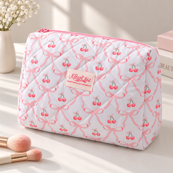 Косметичка з рожевими бантиками та вишеньками King Kiss розмір M 24 х 18 х 8 см 118949 фото