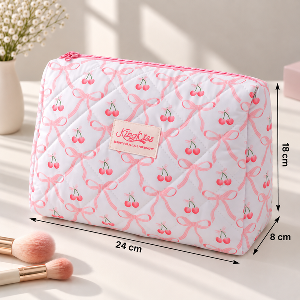 Косметичка з рожевими бантиками та вишеньками King Kiss розмір M 24 х 18 х 8 см 118949 фото